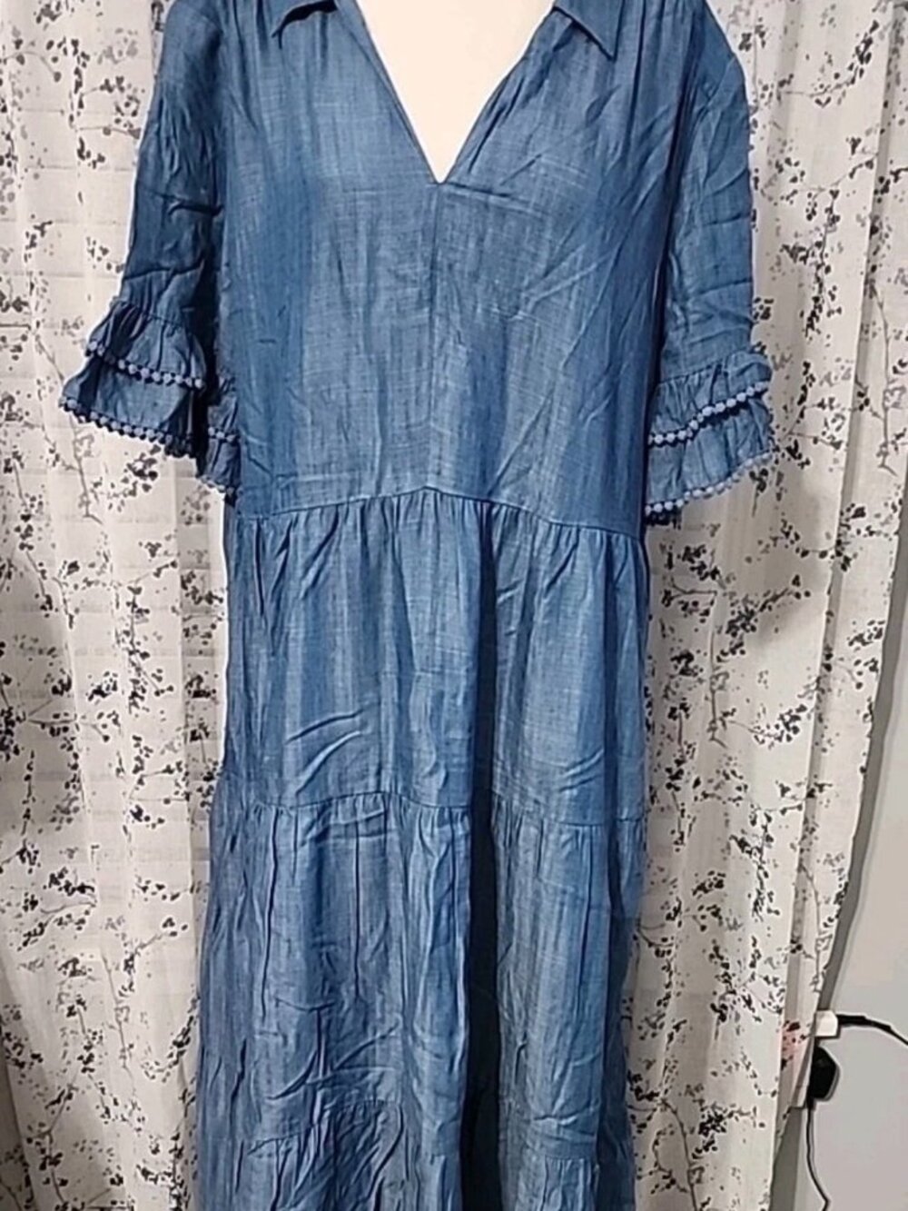 Chico's Dress Womens Tencel Tiered Denim Maxi Dress sz 3 xl (16-18)